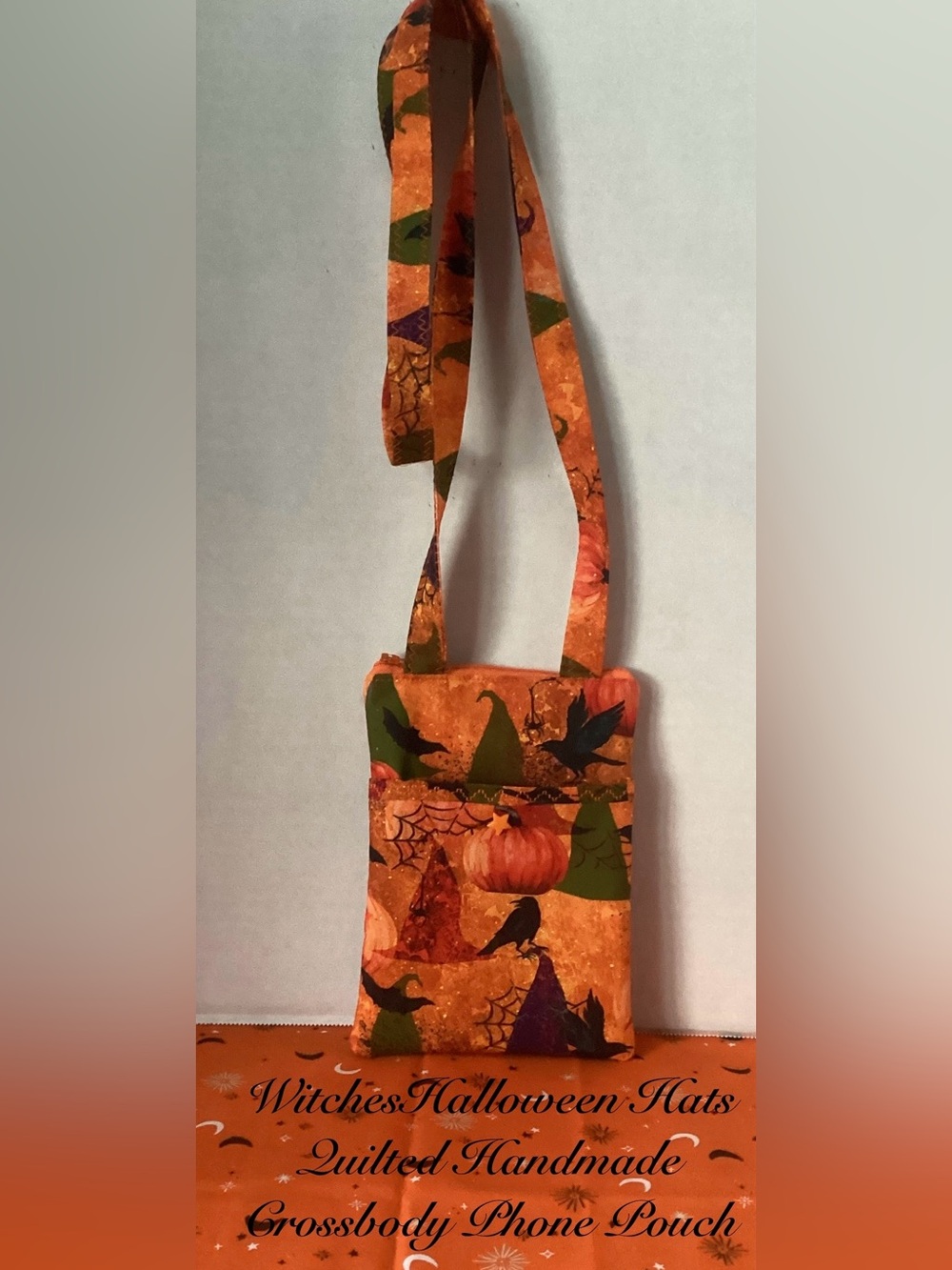 Halloween Witches Crossbody Bag with Pumpkin & Crow Print Handmade